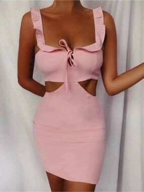 Tiger Mist Kate Cut-Out Mini Dress Ruffle Shoulder | Pink